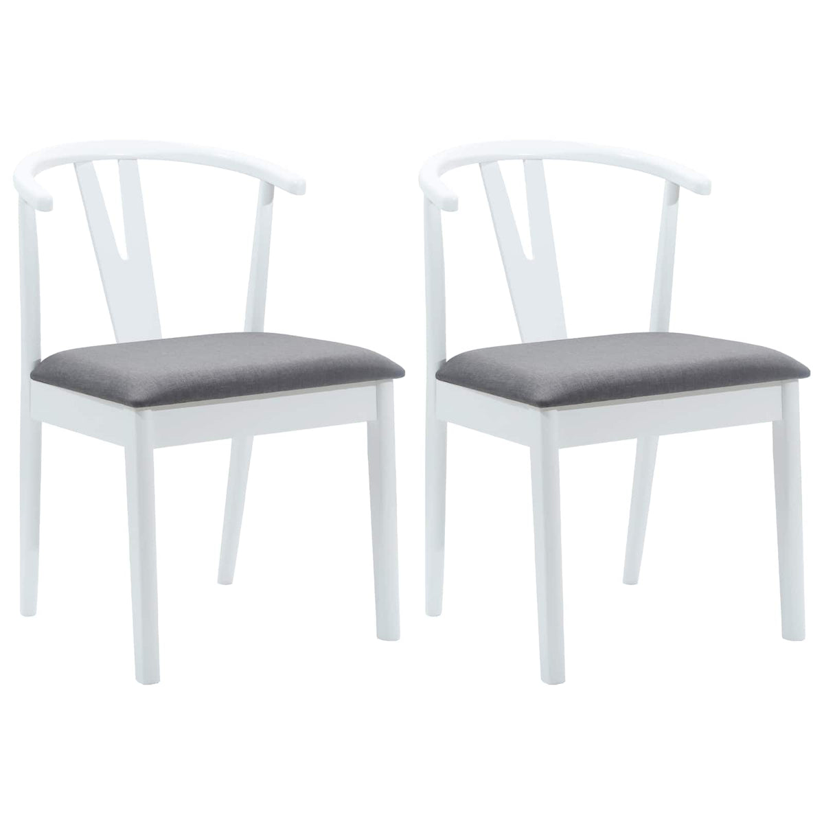 Dining Chair 2 pcs Solid Rubber Wood White and grey