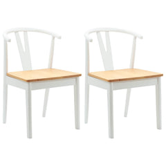 vidaXL Dining Chair 2 pcs Solid Rubber Wood White and Natural 2