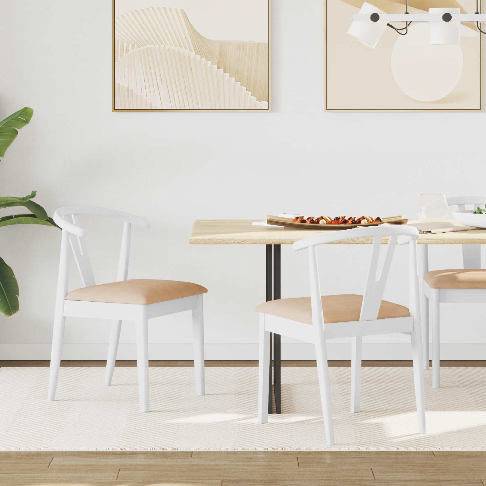 vidaXL Dining Chair 2 pcs Solid Rubber Wood White and Brown 1