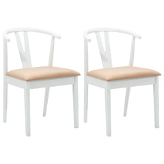 vidaXL Dining Chair 2 pcs Solid Rubber Wood White and Brown 2