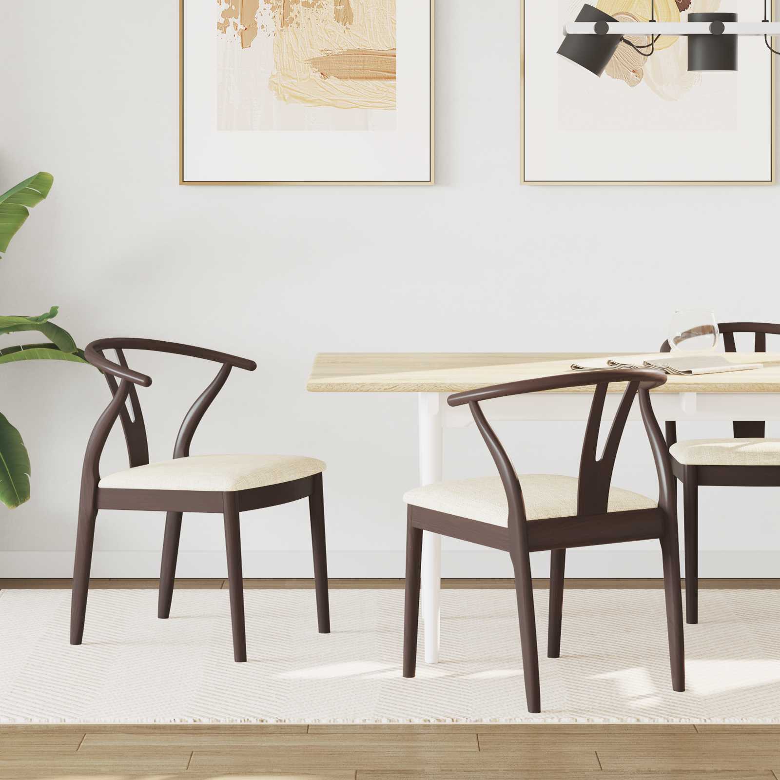 vidaXL Dining Chair 2 pcs Solid Rubber Wood Light Brown and Light 1