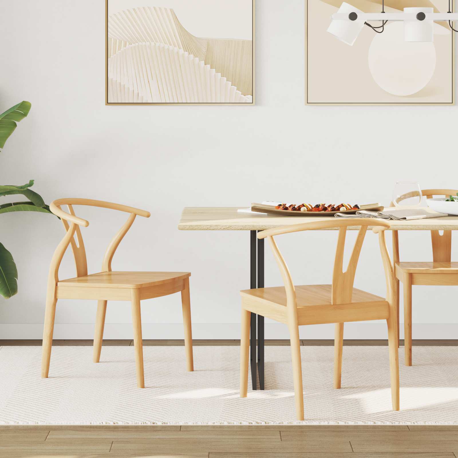 vidaXL Dining Chair 2 pcs Solid Rubber Wood Natural 54.5 x 58 x 77 cm 1