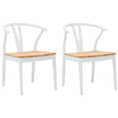 vidaXL Dining Chair 2 pcs Solid Rubber Wood White and Natural 2