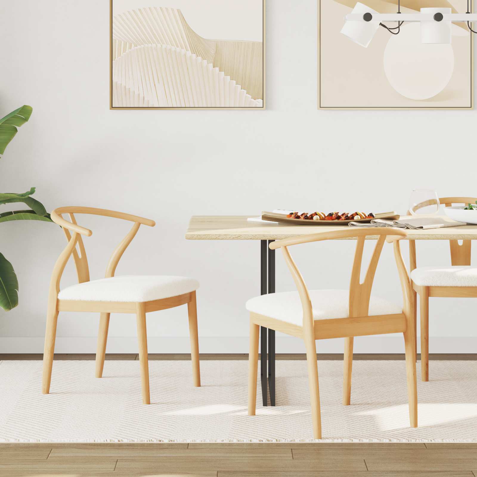 vidaXL Dining Chair 2 pcs Solid Rubber Wood Natural and Light 1