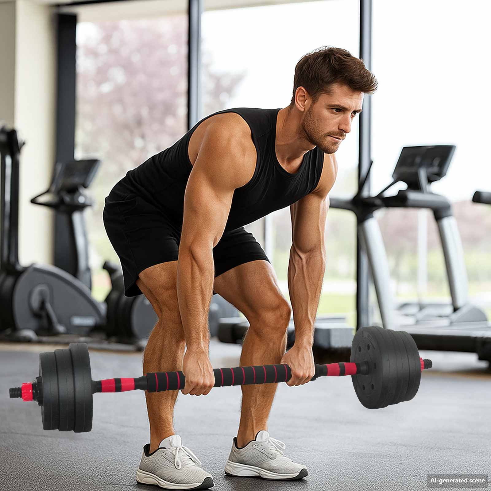 vidaXL 2-in-1 Dumbbell Barbell Set 20 kg Black and Red 3