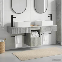 Bathroom Cabinet Set 3 pcs 136 x 35 x 80 cm Concrete grey