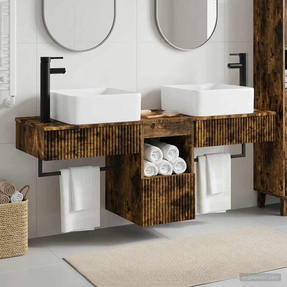 Bathroom Cabinet Set 3 pcs 136 x 35 x 80 cm Smoked oak