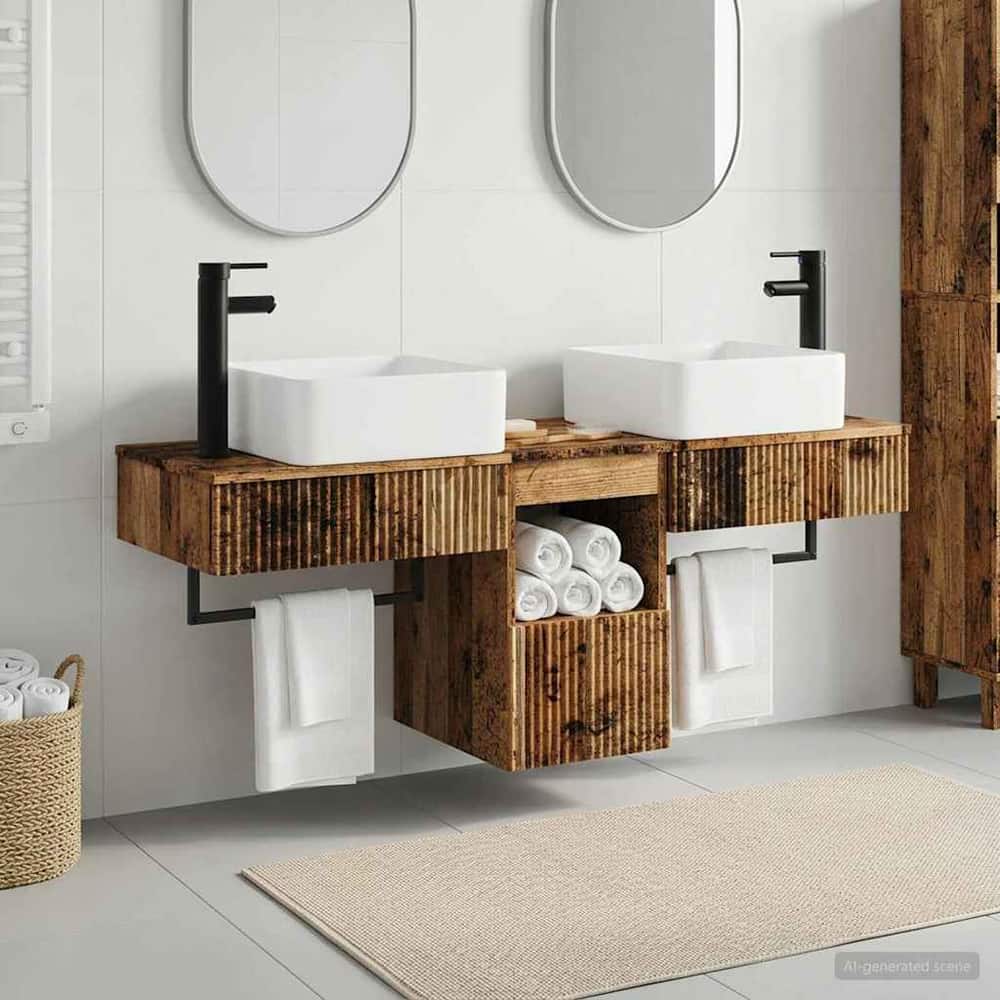 Bathroom Cabinet Set 3 pcs 136 x 35 x 80 cm Old wood