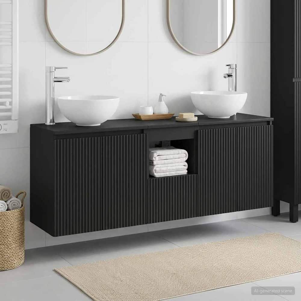 Wall-mounted Bathroom Cabinet Set 3 pcs Black