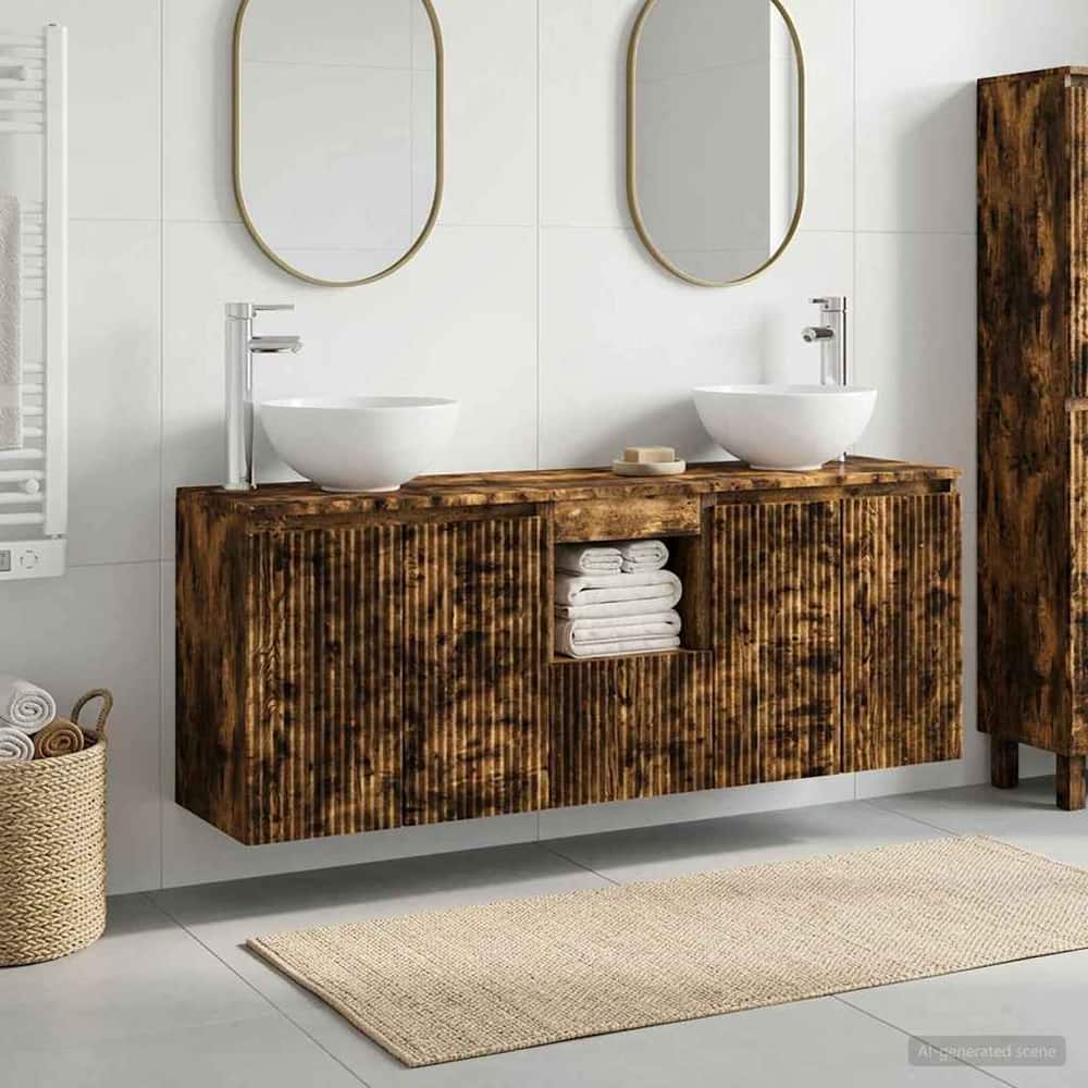 Wall-mounted Bathroom Cabinet Set 3 pcs Smoked oak