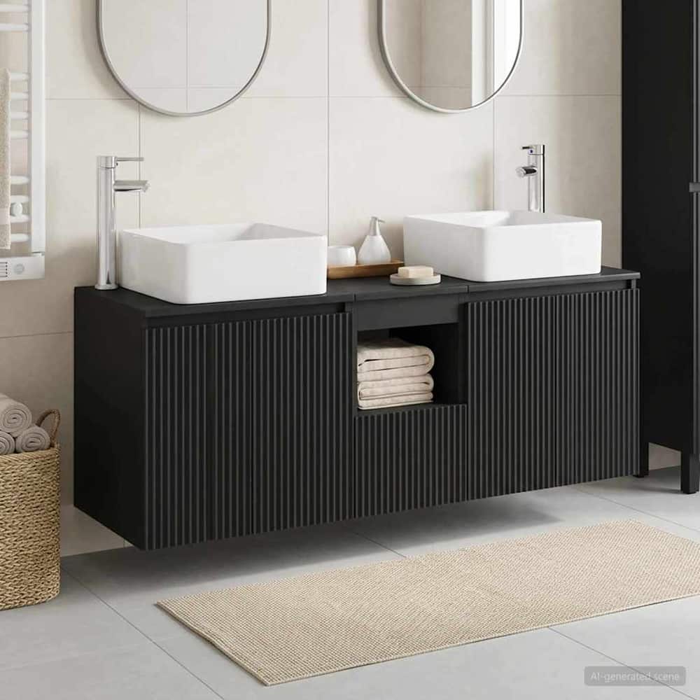 Bathroom Cabinet Set 3 pcs 129 x 41 x 80 cm Black