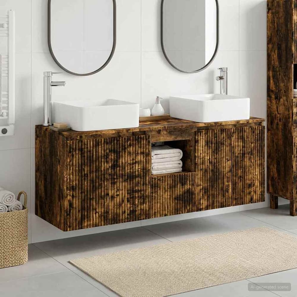 Bathroom Cabinet Set 3 pcs 129 x 41 x 80 cm Smoked oak