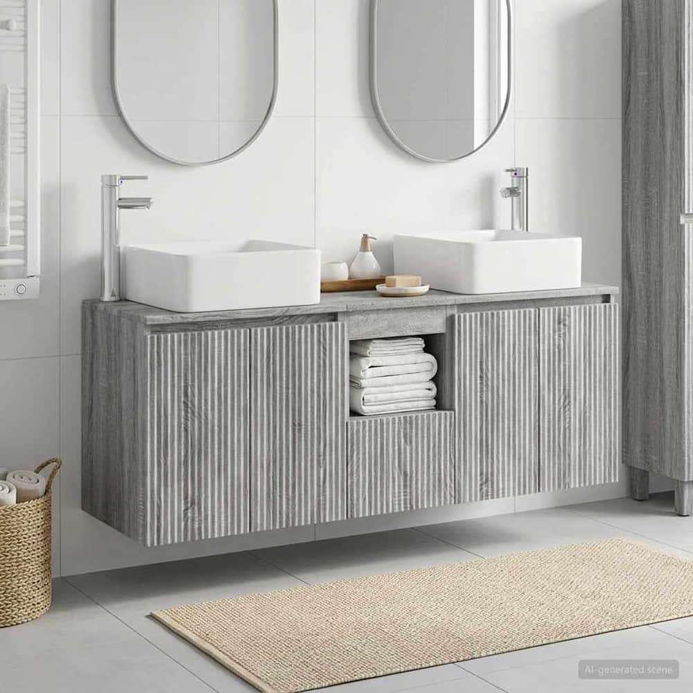 Bathroom Cabinet Set 3 pcs 129 x 41 x 80 cm Grey sonoma
