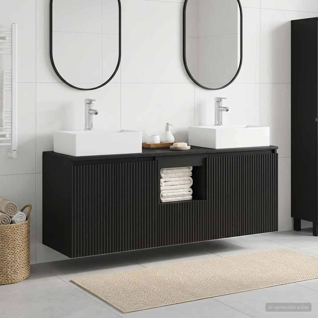 Bathroom Cabinet Set 3 pcs 129 x 41 x 79.5 cm Black