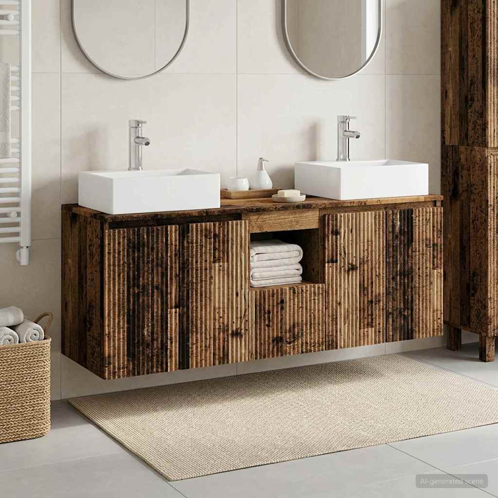 Bathroom Cabinet Set 3 pcs 129 x 41 x 79.5 cm Old wood
