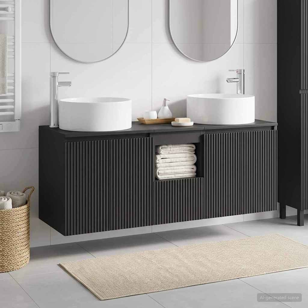 Bathroom Cabinet Set 3 pcs 129 x 44.5 x 80 cm Black