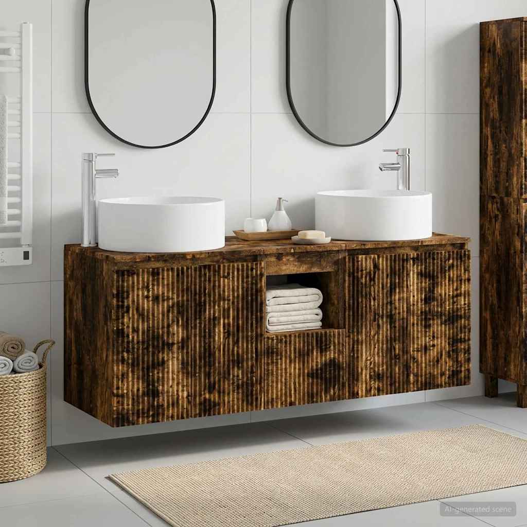 Bathroom Cabinet Set 3 pcs 129 x 44.5 x 80 cm Smoked oak