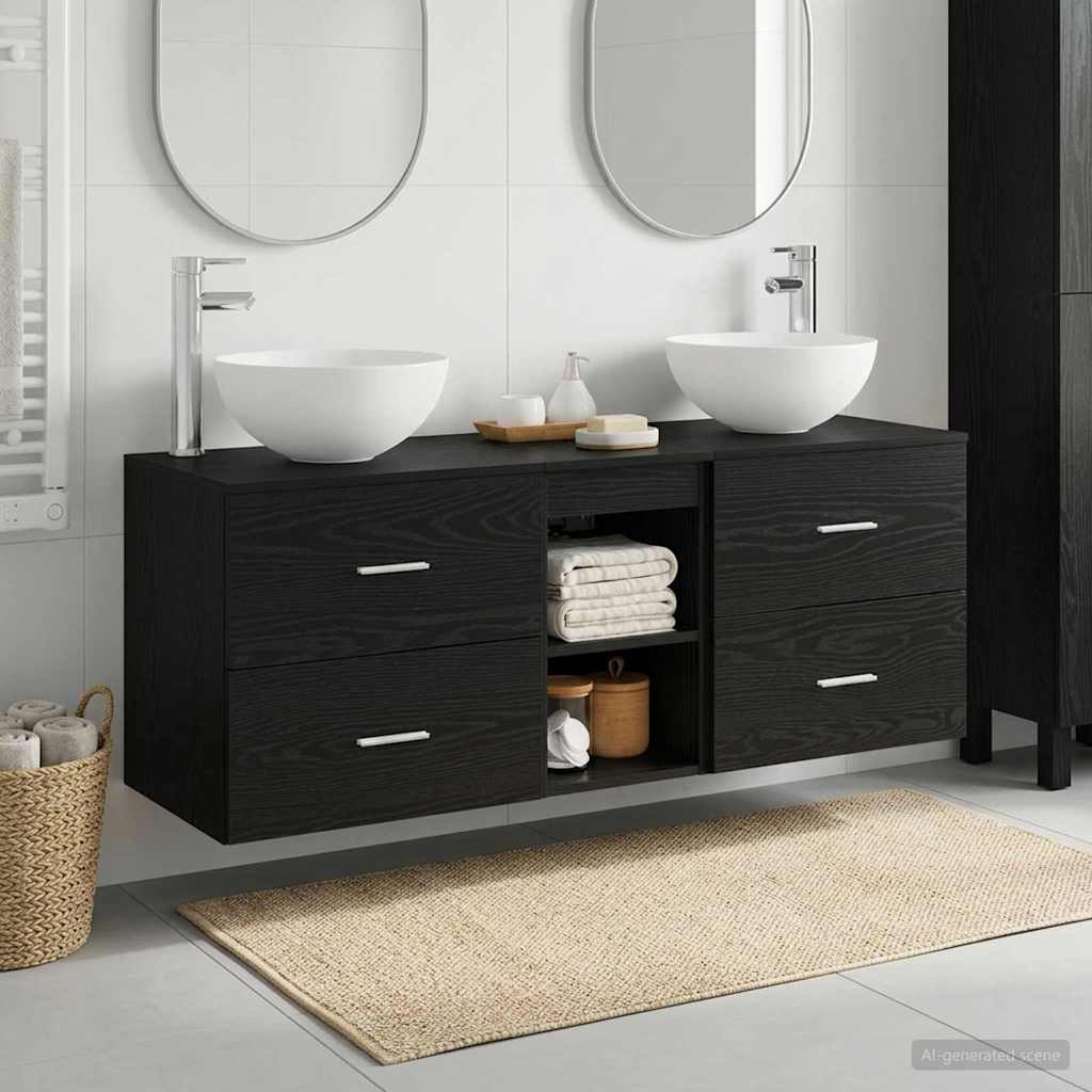 Bathroom Cabinet Set 3 pcs 129 x 41 x 80 cm Black oak