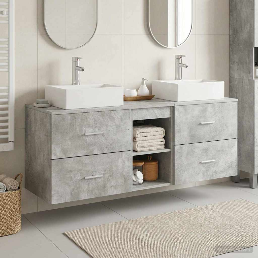 Bathroom Cabinet Set 3 pcs 129 x 41 x 79.5 cm Concrete grey