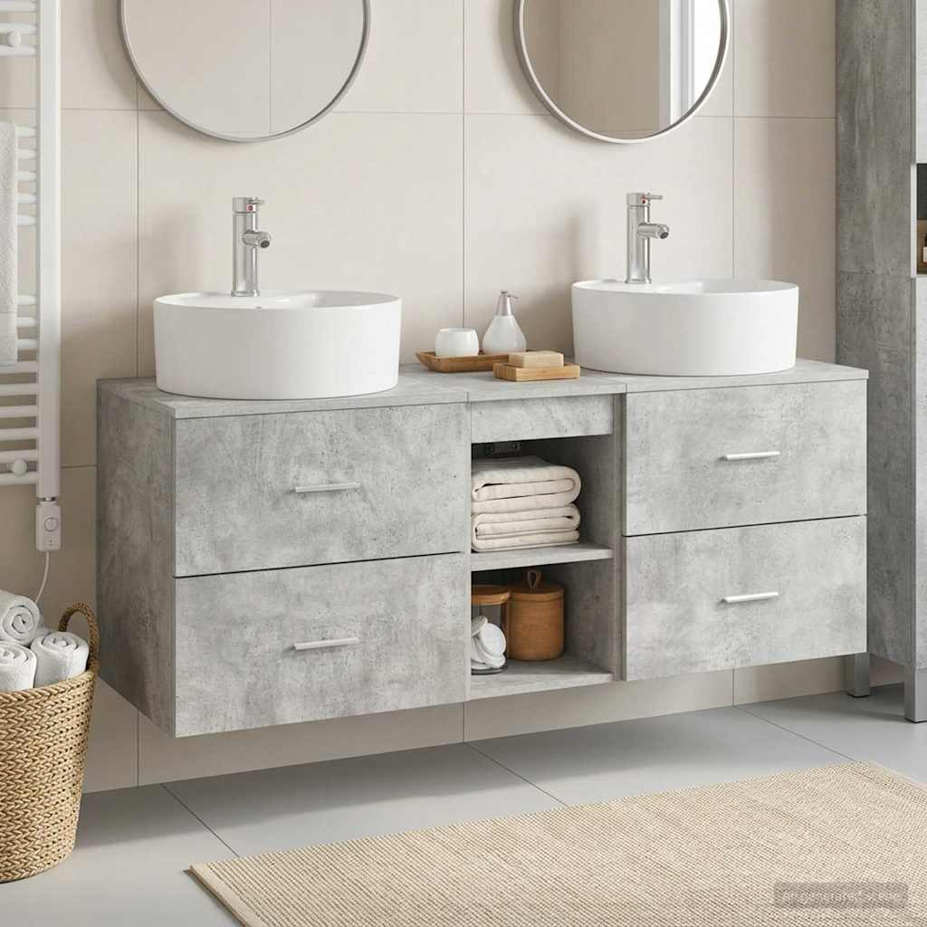 Bathroom Cabinet Set 3 pcs 129 x 44.5 x 82 cm Concrete grey