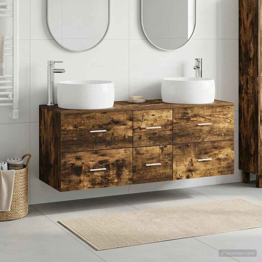 Bathroom Cabinet Set 3 pcs 129 x 44.5 x 80 cm Smoked oak