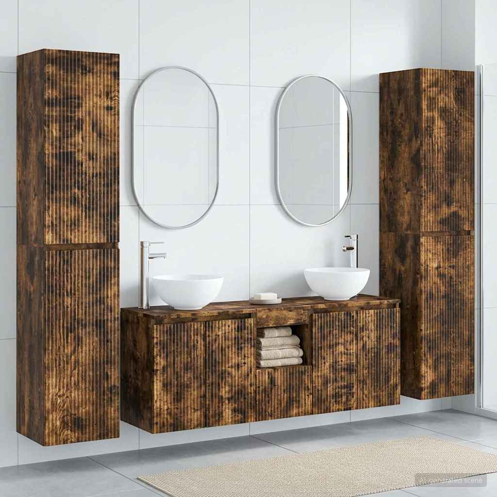 Bathroom Cabinet Set 5 pcs 129 x 35 x 80 cm Smoked oak