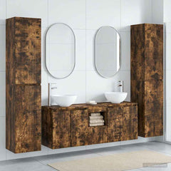 Bathroom Cabinet Set 5 pcs 129 x 35 x 80 cm Smoked oak