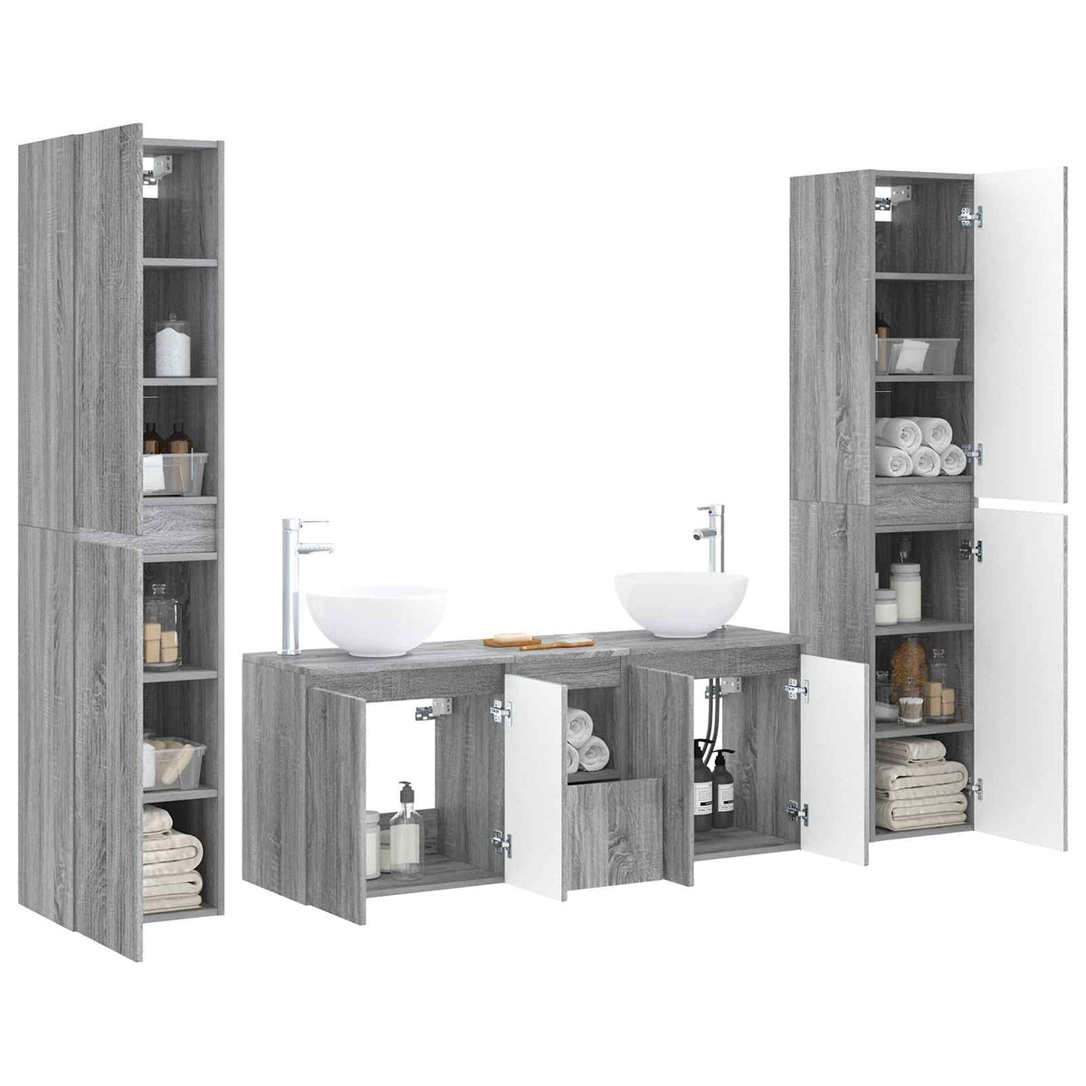Bathroom Cabinet Set 5 pcs 129 x 35 x 80 cm Grey sonoma