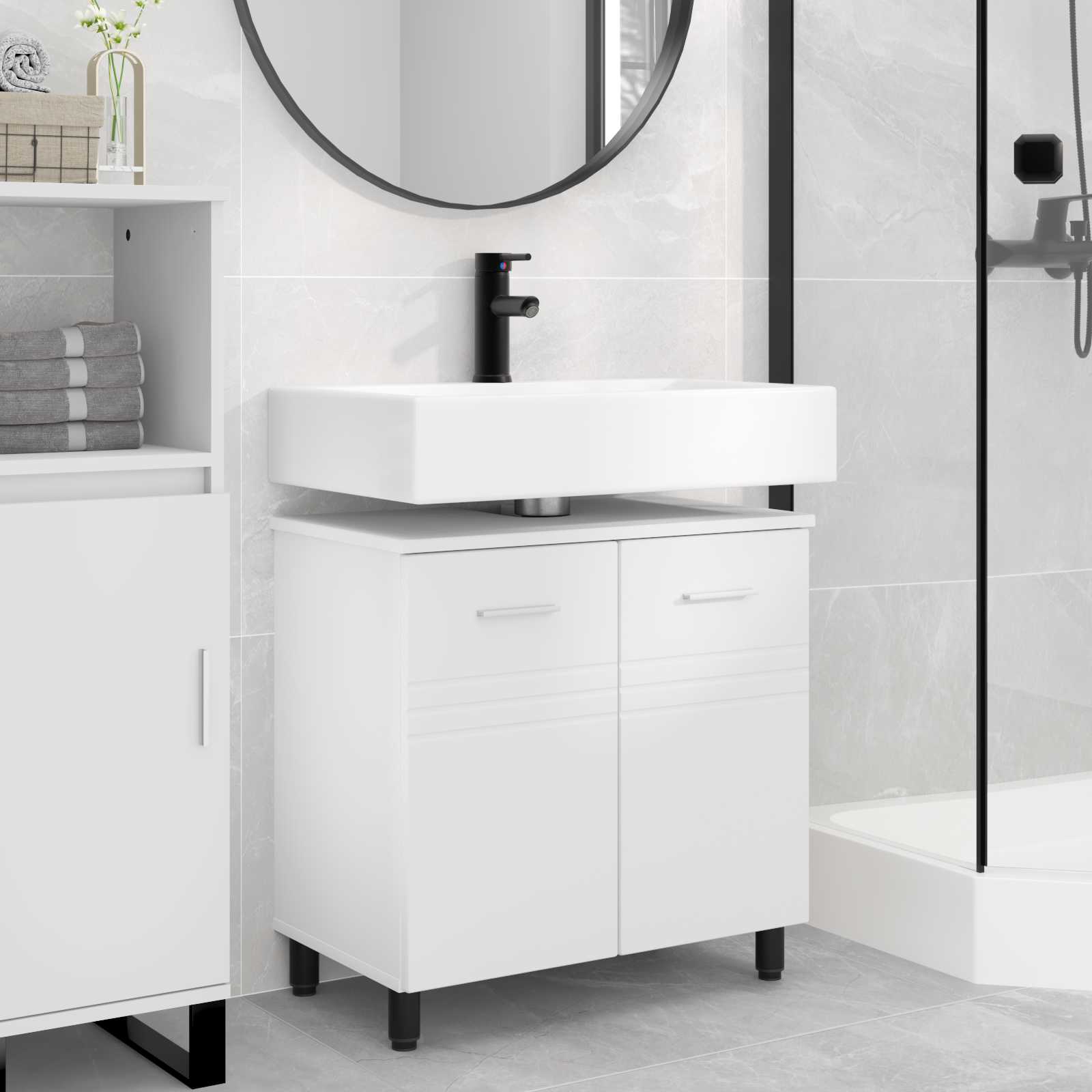 vidaXL Bathroom Vanity Unit White 60 x 35 x 60 cm Engineered Wood 1