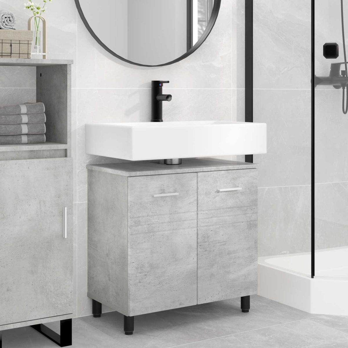 Bathroom Vanity Unit 60 x 35 x 60 cm Engineered Wood Concrete grey