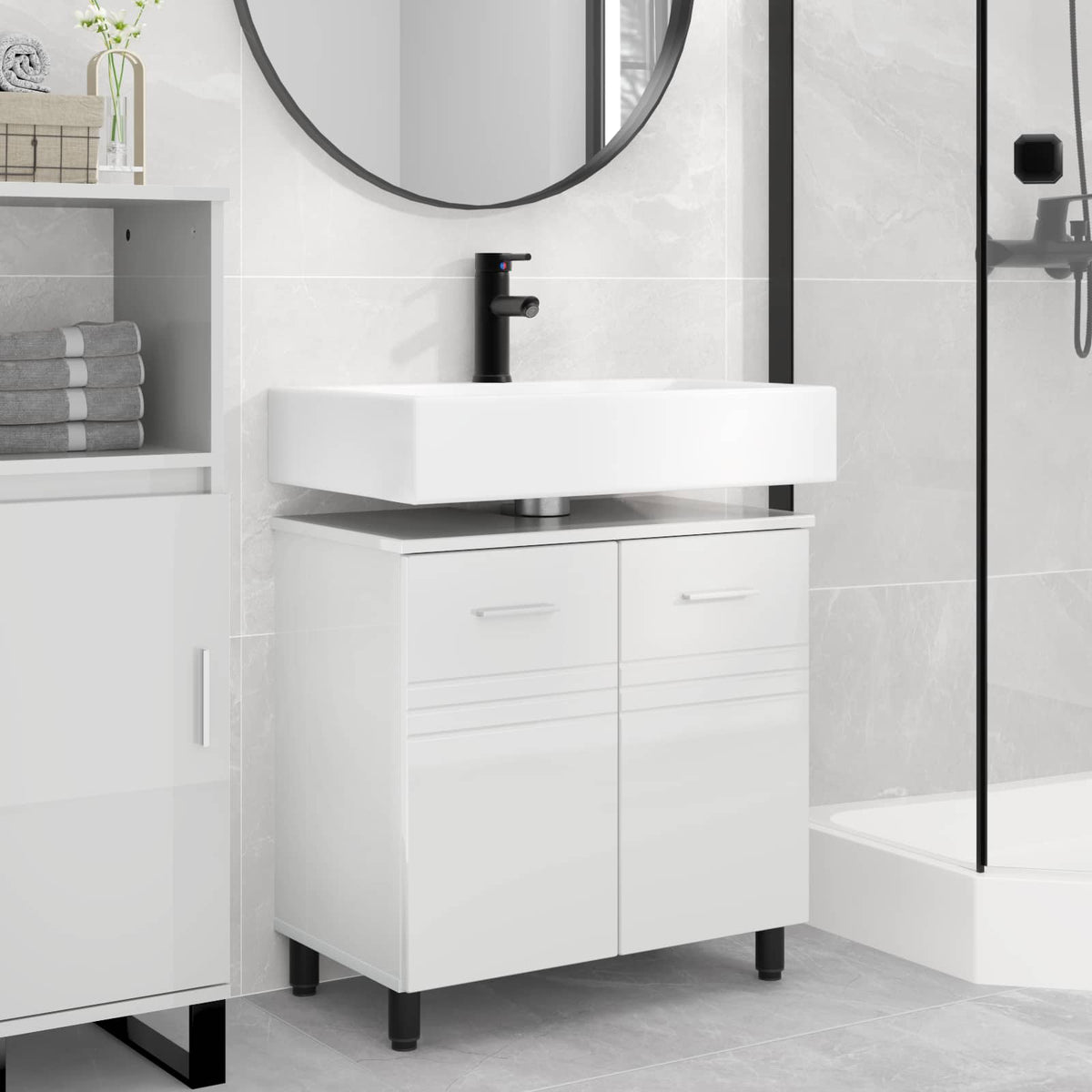 Bathroom Vanity Unit 60 x 35 x 60 cm Engineered Wood High gloss white