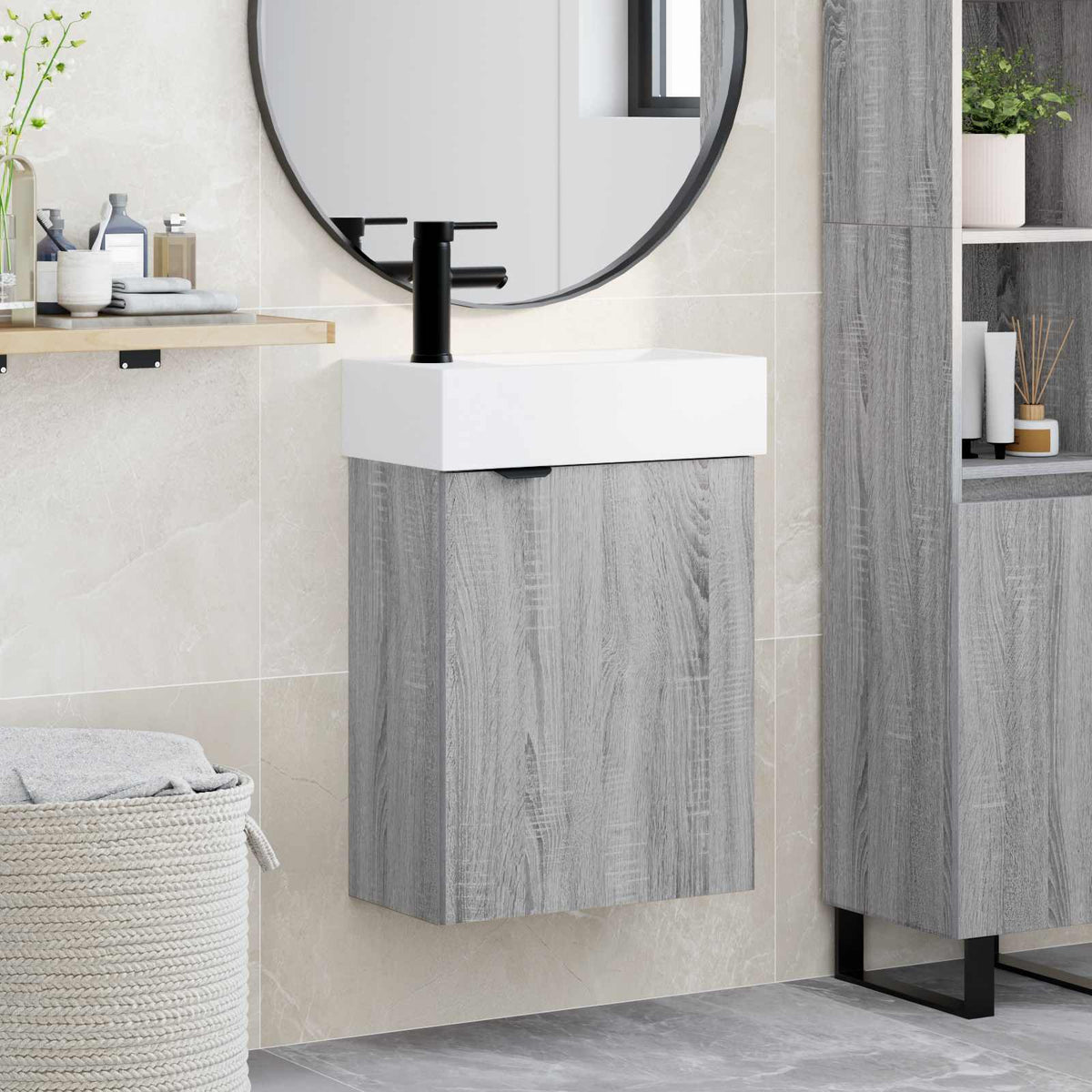 Bathroom Vanity Unit with Tap 45.5 x 22.5 x 84 cm Grey sonoma Left hand