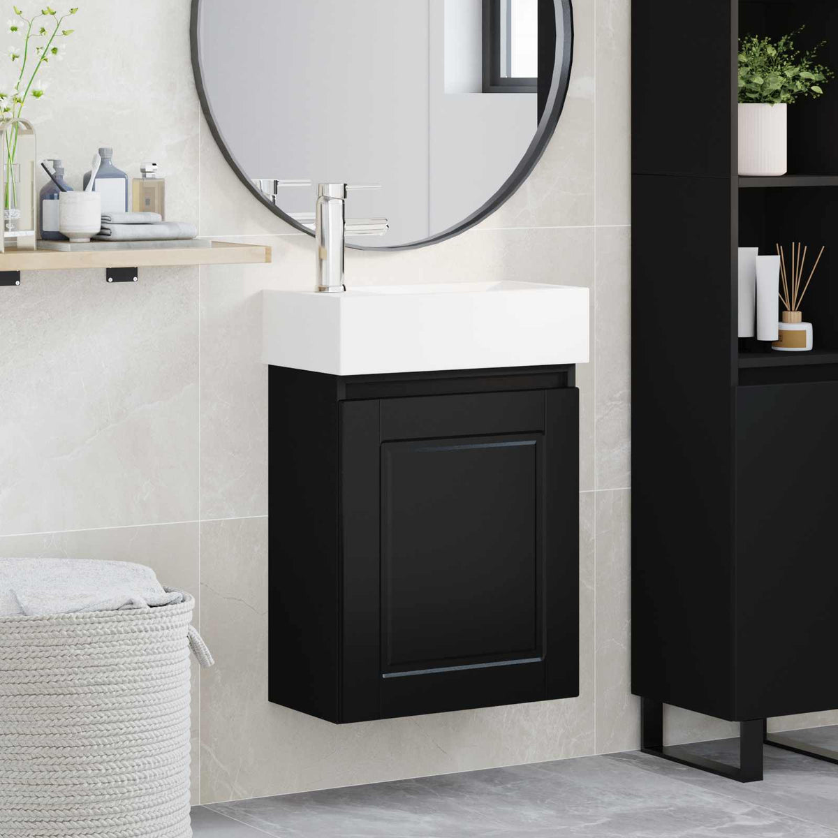 Bathroom Vanity Unit with Tap 45.5 x 22.5 x 84 cm Black with left faucet