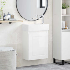 Bathroom Vanity Unit with Tap 45.5 x 22.5 x 84 cm High gloss white with right faucet