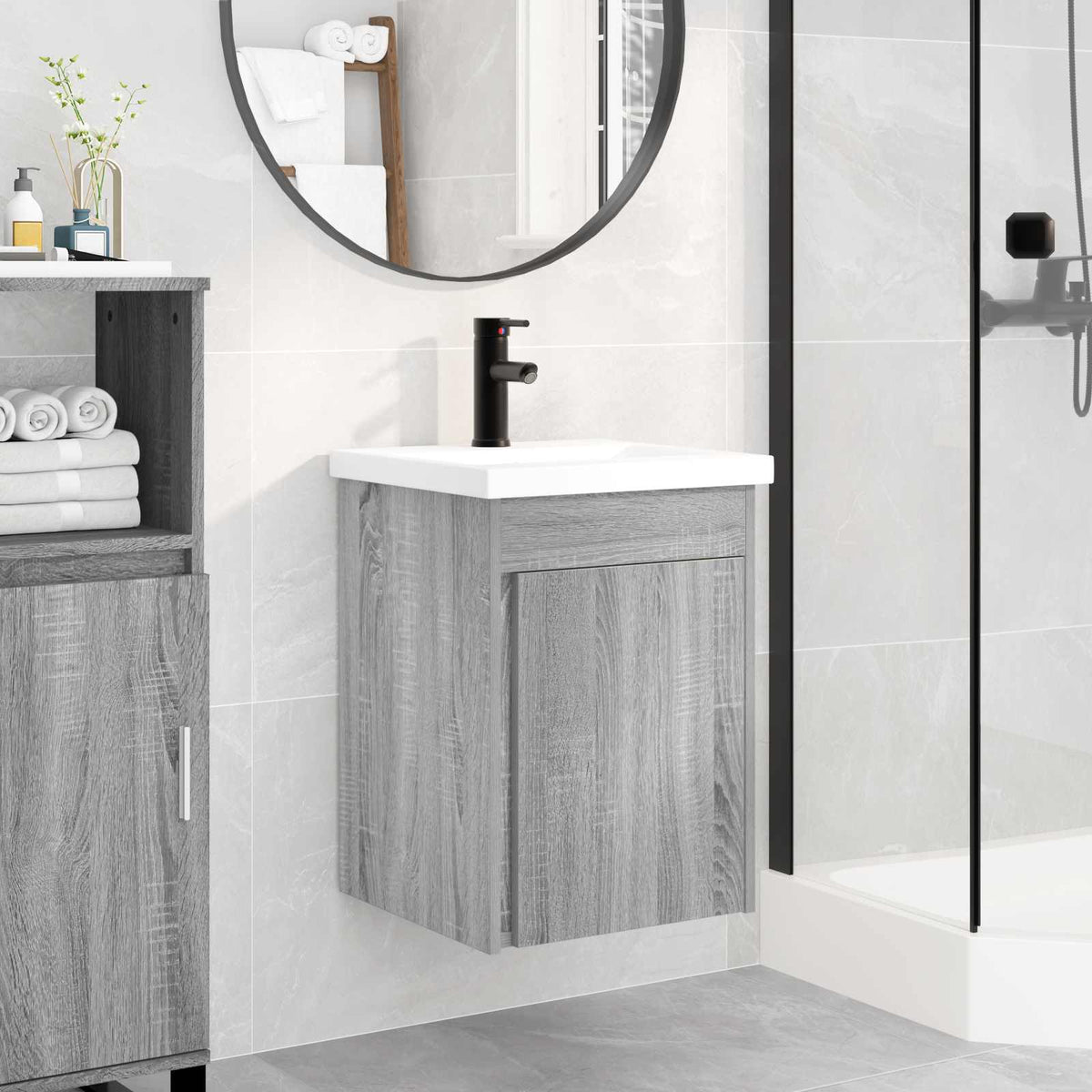 Bathroom Vanity Unit with Tap 42 x 40 x 74.5 cm Grey sonoma