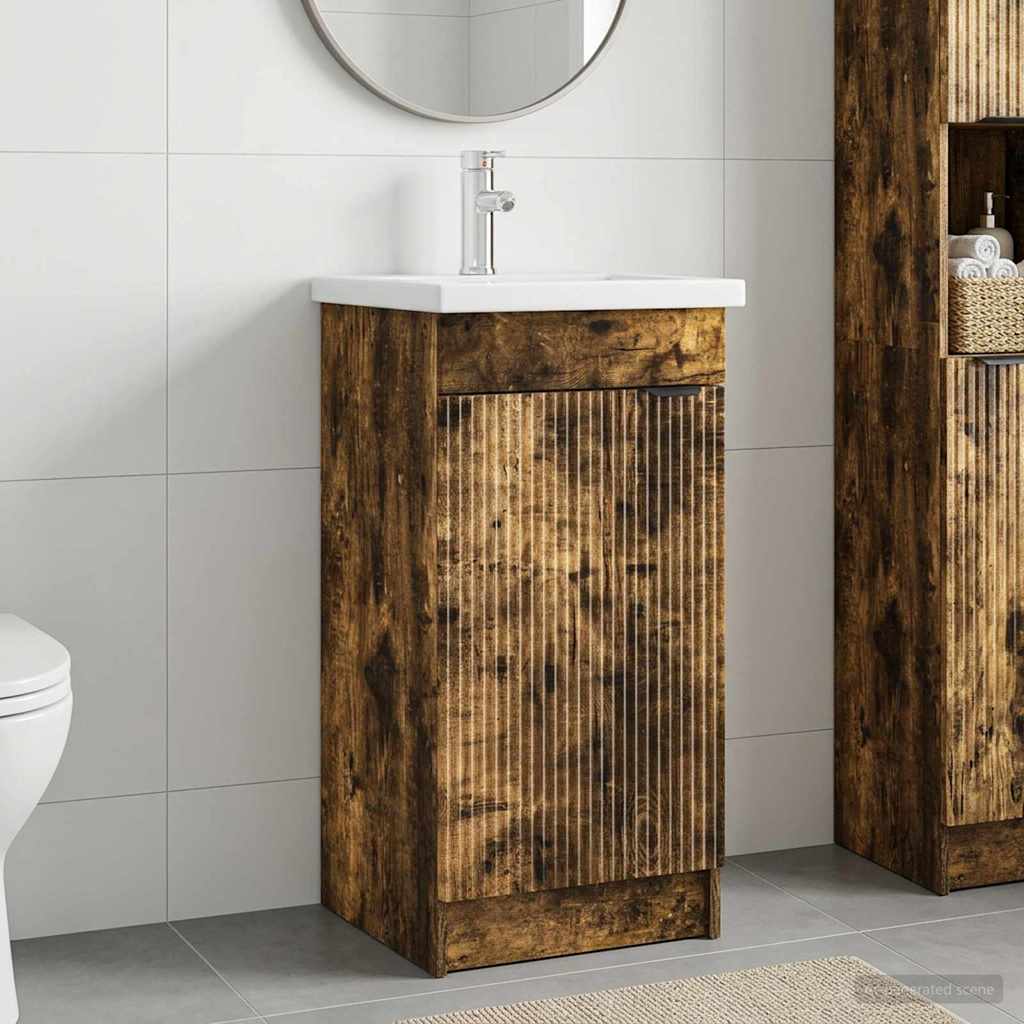 Bathroom Vanity with Sink 42 x 40 x 84.5 cm Smoked oak