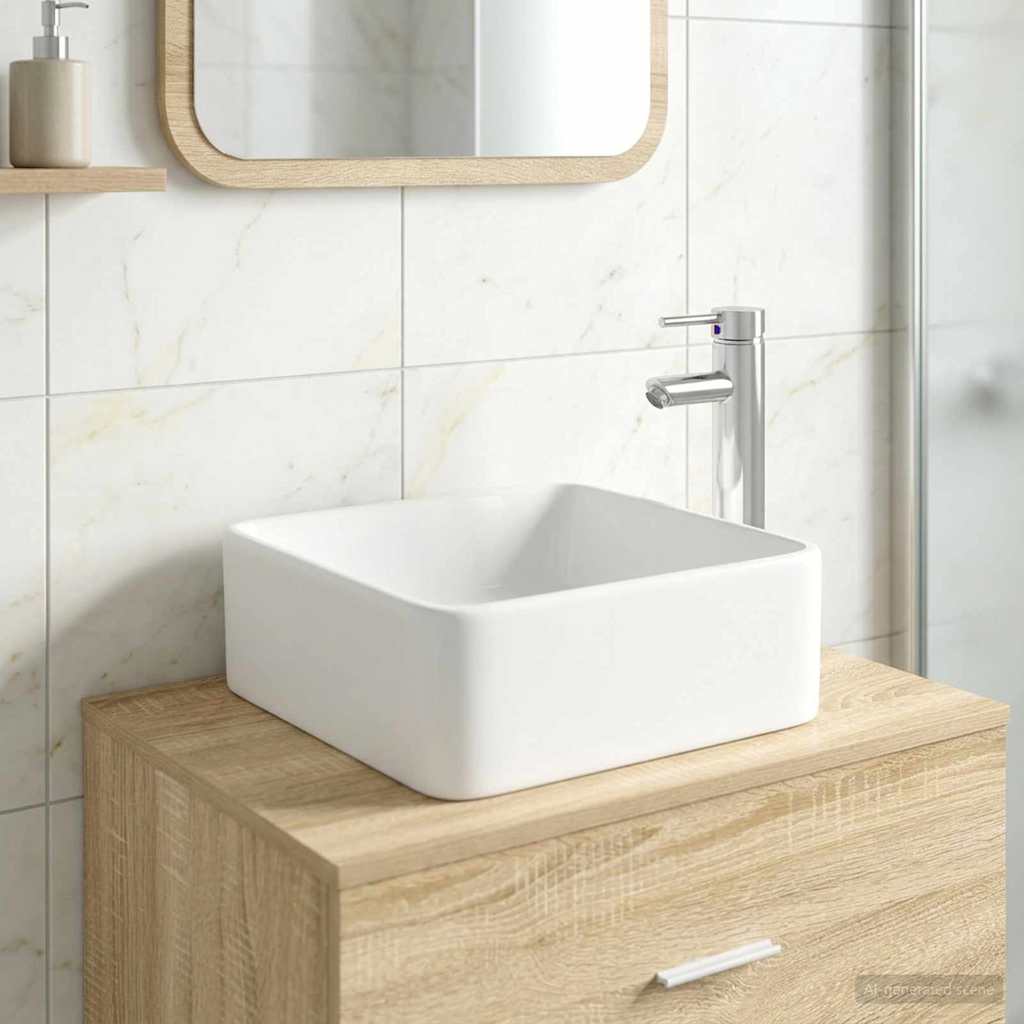 Bathroom Sink with Faucet and Drain Chrome 36.5 cm 13 cm 36.5 cm