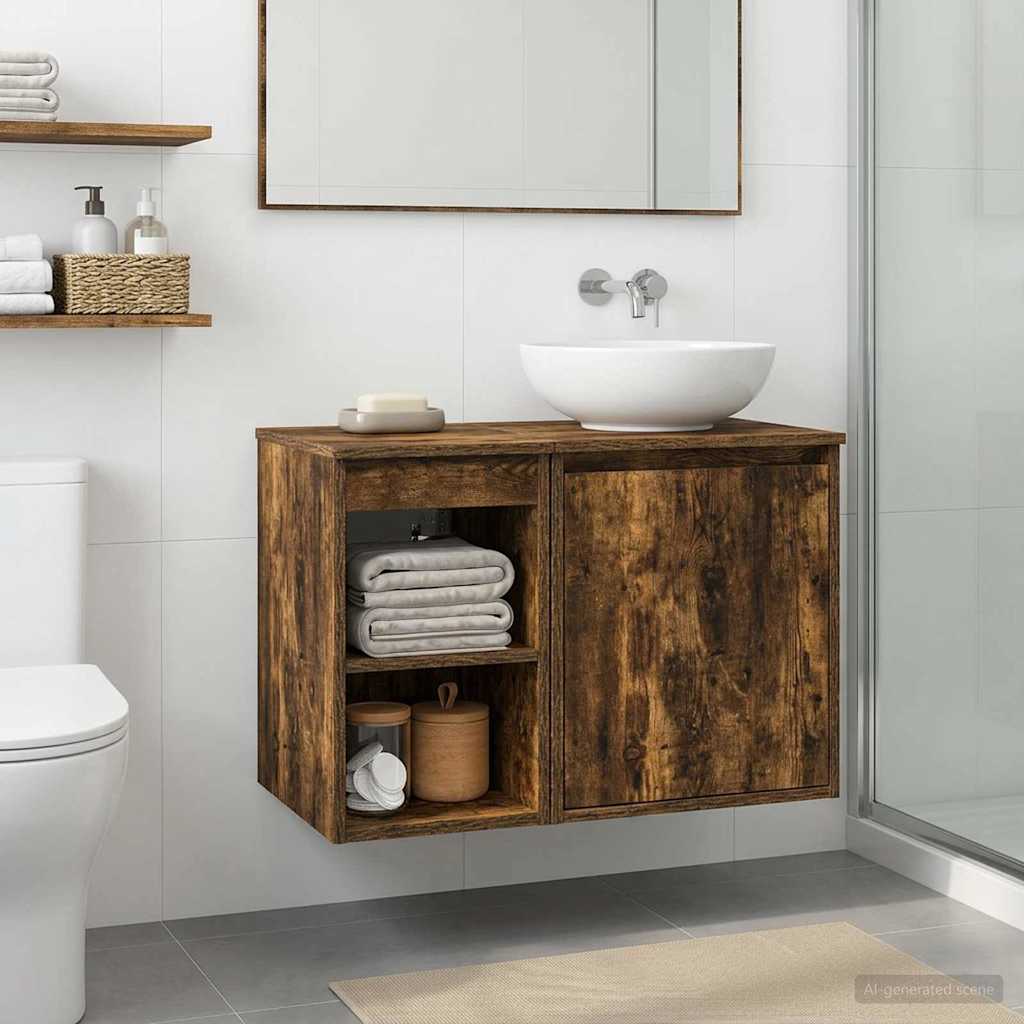 vidaXL Bathroom Cabinet In-between Smoked Oak 30 x 35 x 50 cm 1