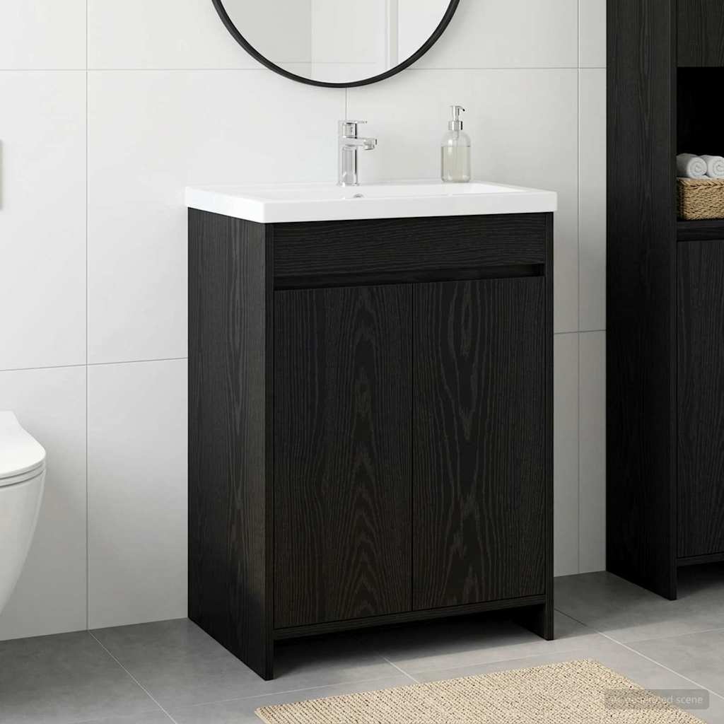 vidaXL Bathroom Under Sink Cabinet Black Oak 56 x 37.5 x 81 cm 1