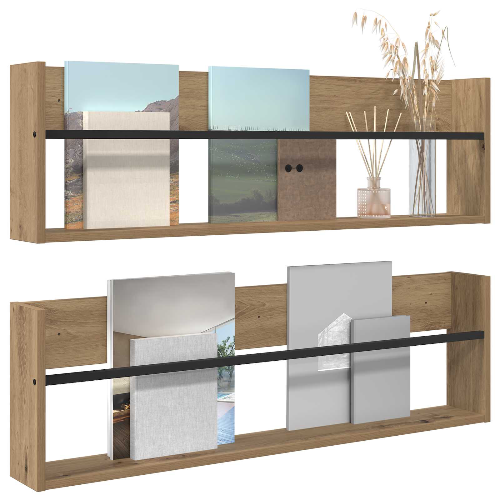 vidaXL Magazine Rack with Shelf 2 pcs Artisan Oak 100 x 12 x 30 cm 3