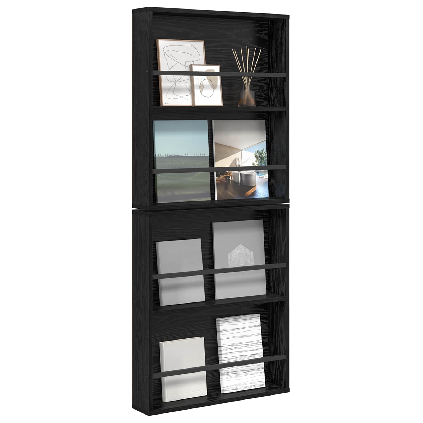 vidaXL Magazine Rack 2 pcs Black Oak 60 x 12 x 70 cm Engineered Wood 3