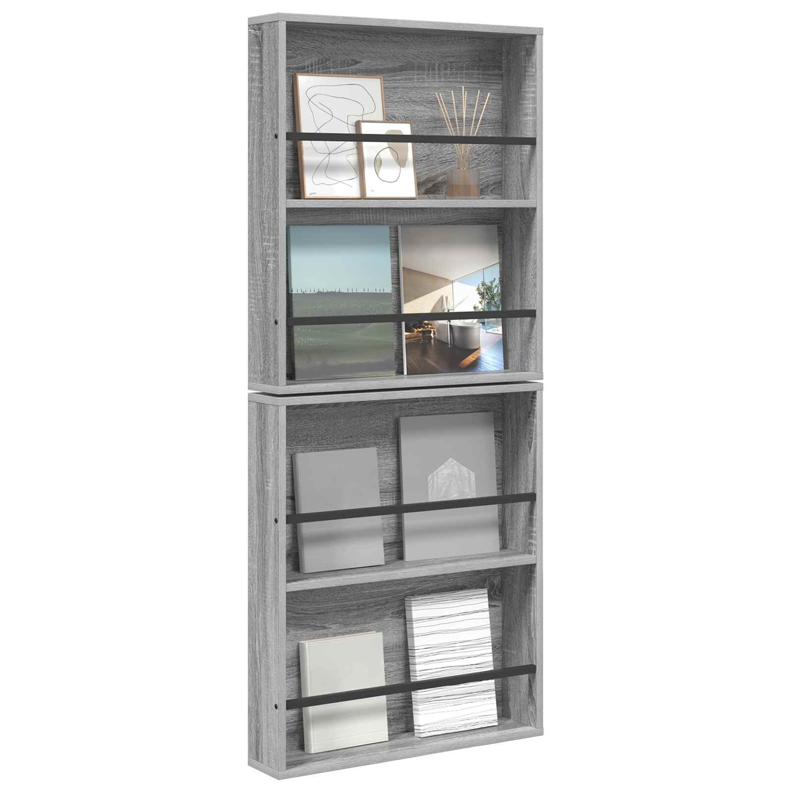 vidaXL Magazine Rack 2 pcs Grey Sonoma 60 x 12 x 70 cm Engineered Wood 3