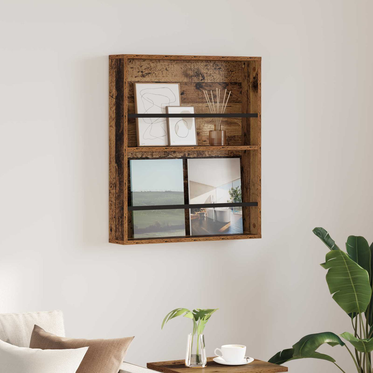 vidaXL Magazine Rack Old Wood 60 x 12 x 70 cm Engineered Wood 1