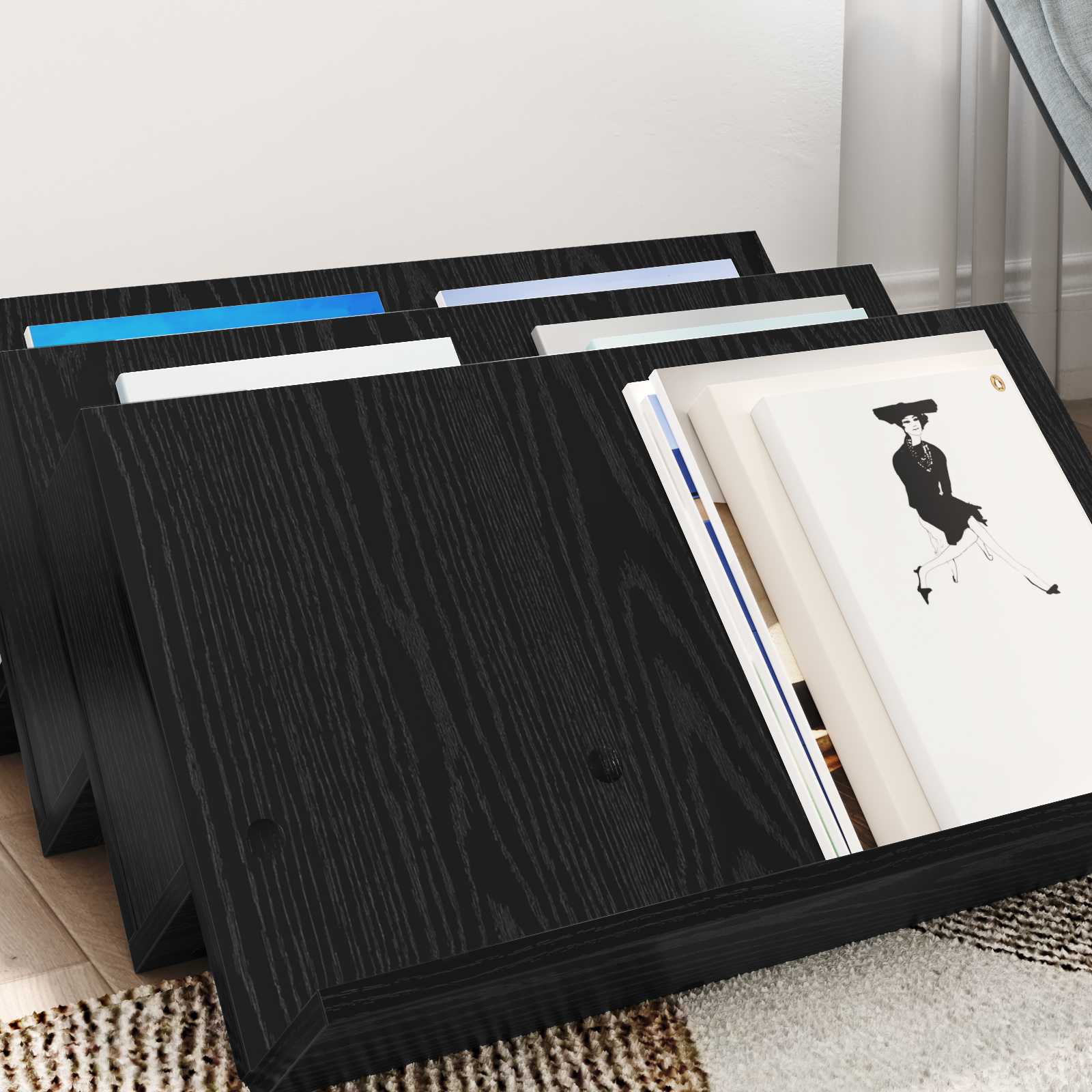 vidaXL Magazine Rack Black Oak 65 x 53 x 28.5 cm Engineered Wood 4