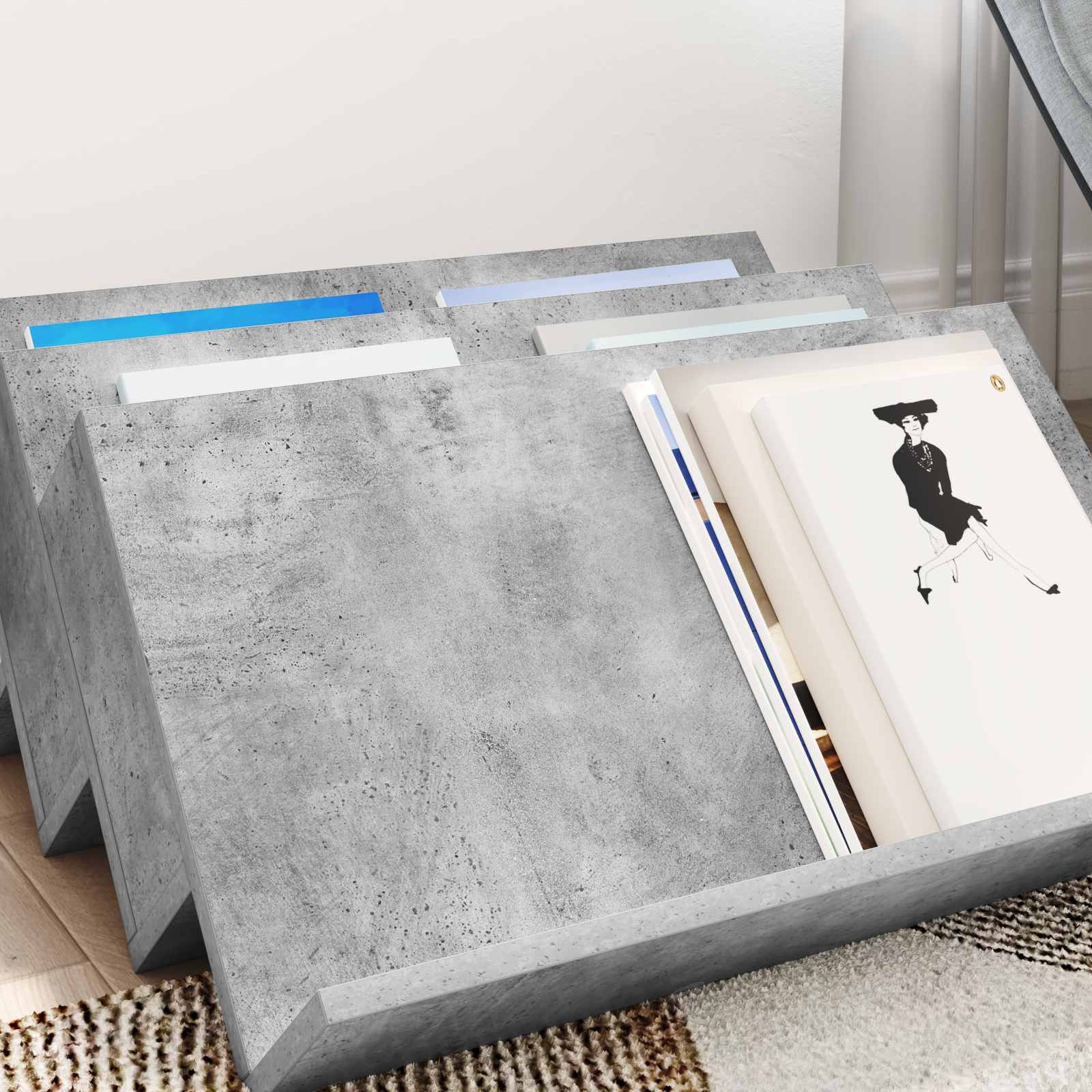 vidaXL Magazine Rack Concerte Grey 65 x 53 x 28.5 cm Engineered Wood 4