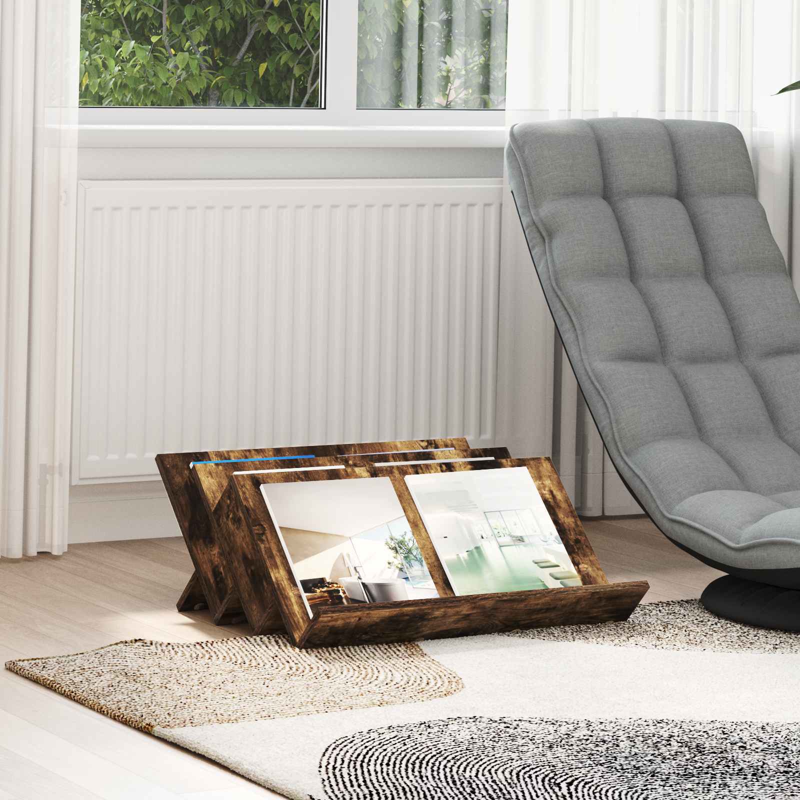 vidaXL Magazine Rack Smoked Oak 65 x 53 x 28.5 cm Engineered Wood 1