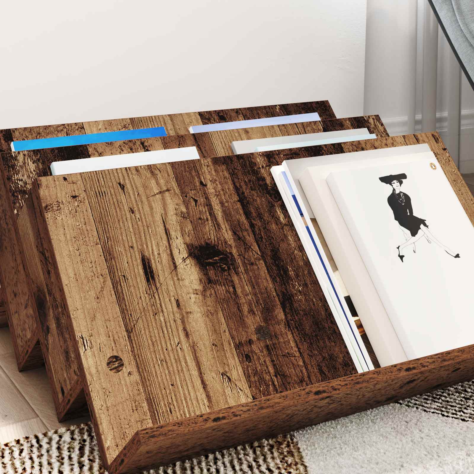 vidaXL Magazine Rack Old Wood 65 x 53 x 28.5 cm Engineered Wood 4