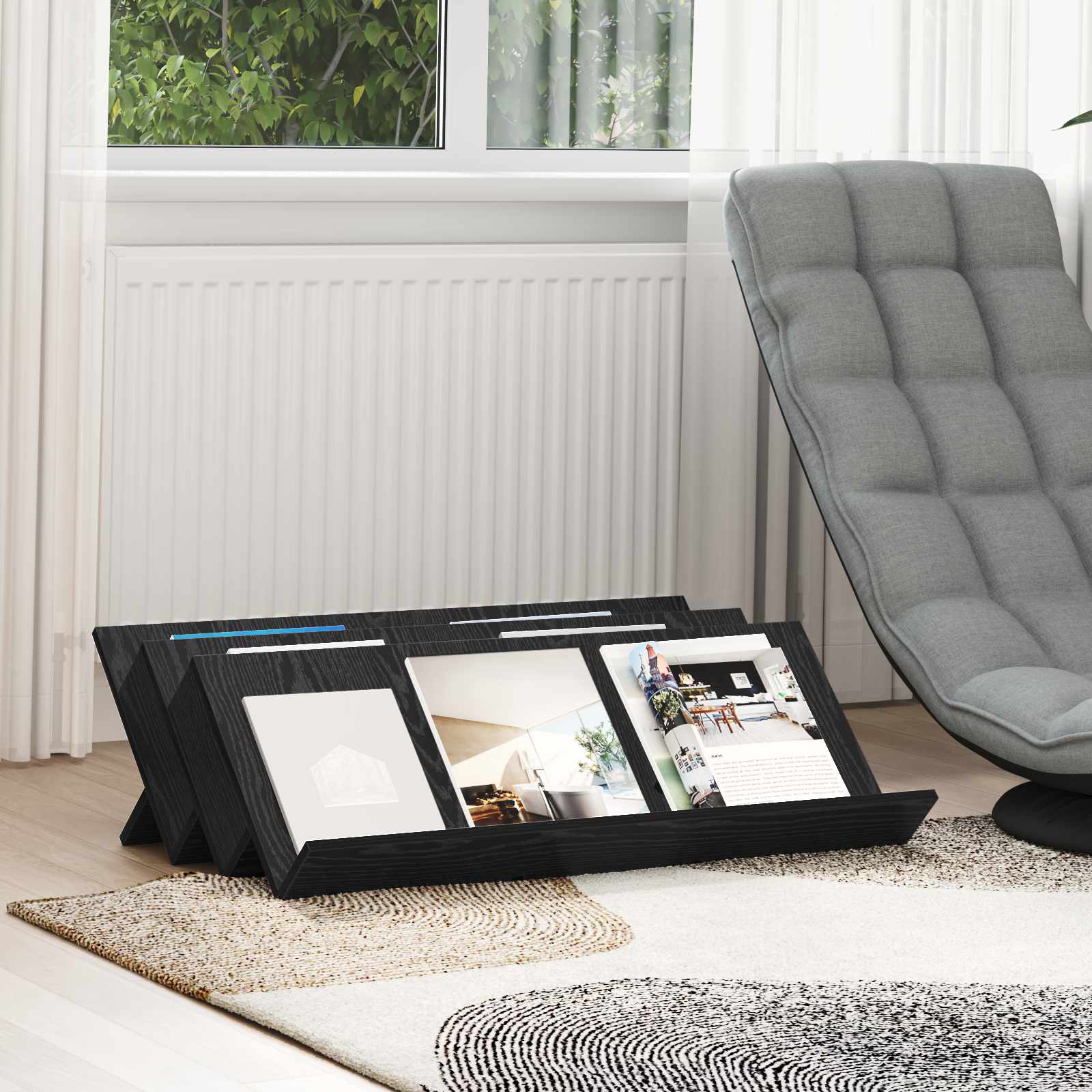 vidaXL Magazine Rack Black Oak 90 x 53 x 28.5 cm Engineered Wood 1