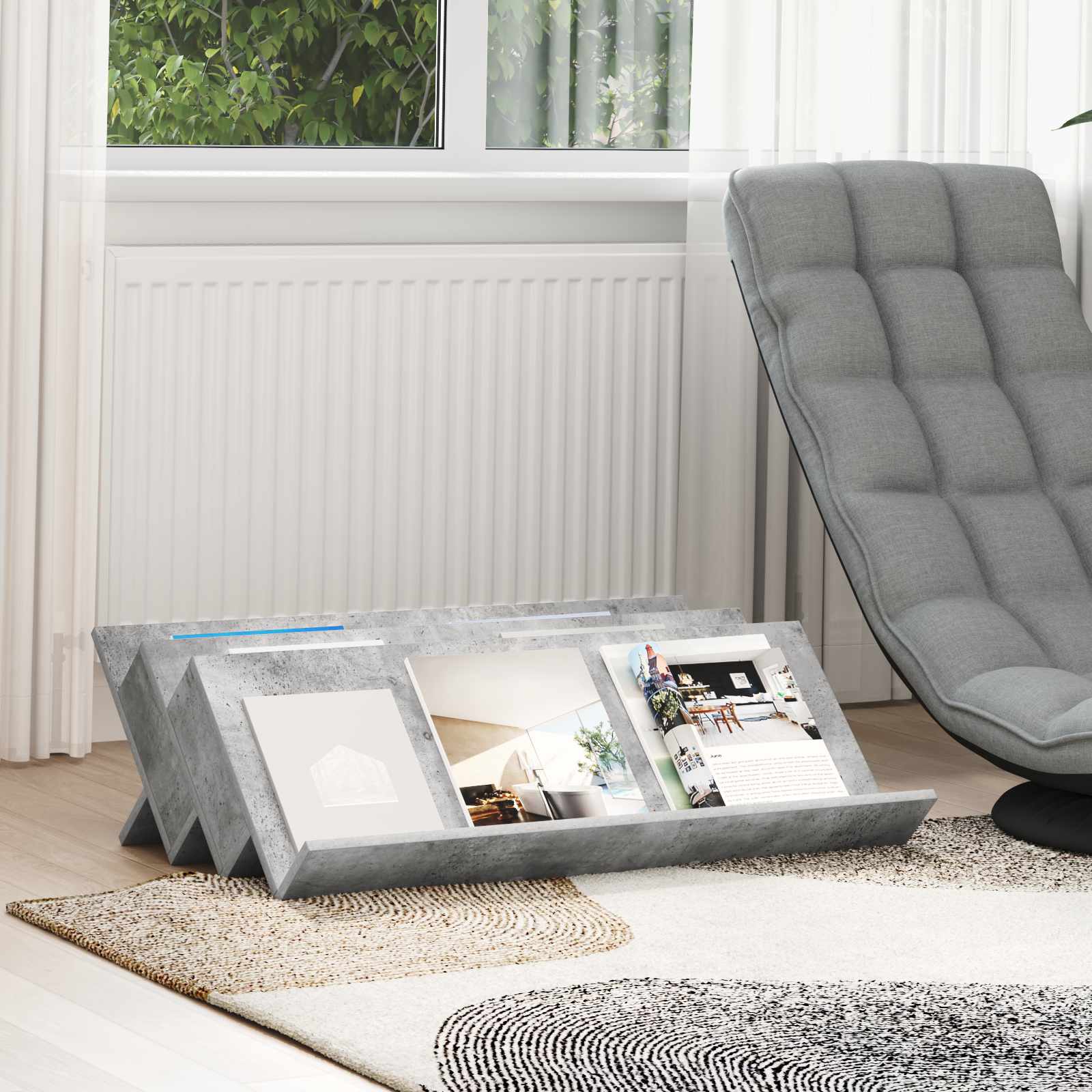 vidaXL Magazine Rack Concerte Grey 90 x 53 x 28.5 cm Engineered Wood 1