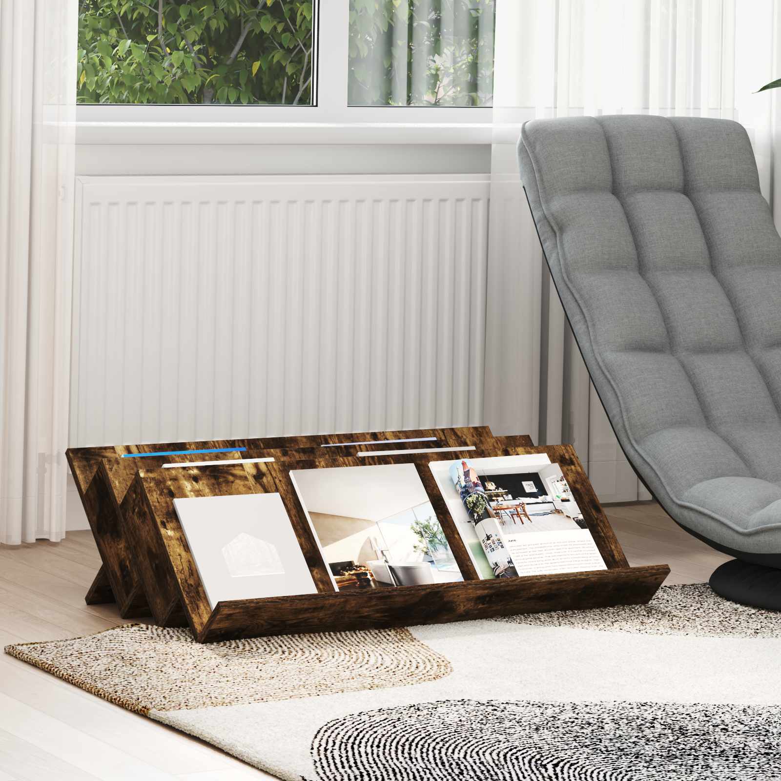 vidaXL Magazine Rack Smoked Oak 90 x 53 x 28.5 cm Engineered Wood 1